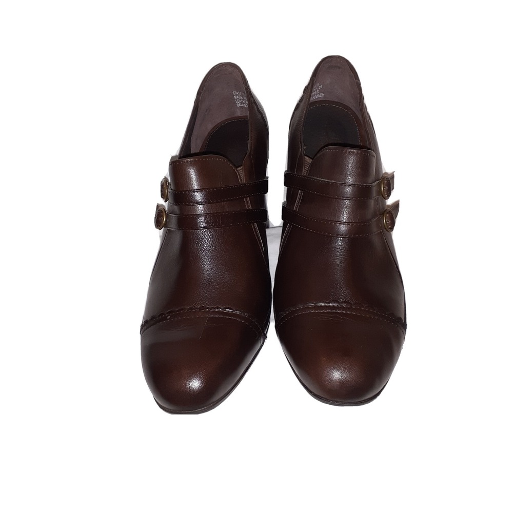Clarks Stanhope Loafer Shoe Womens Dark Brown Leather Slip On Block Heel 10M NEW - Picture 5 of 15